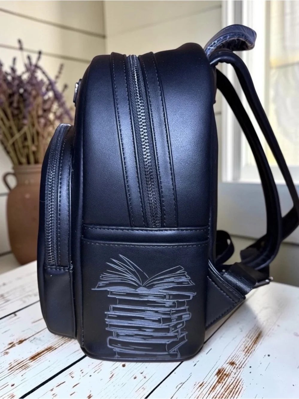 Loungefly Black Embossed Skull & Botanical Mini Backpack